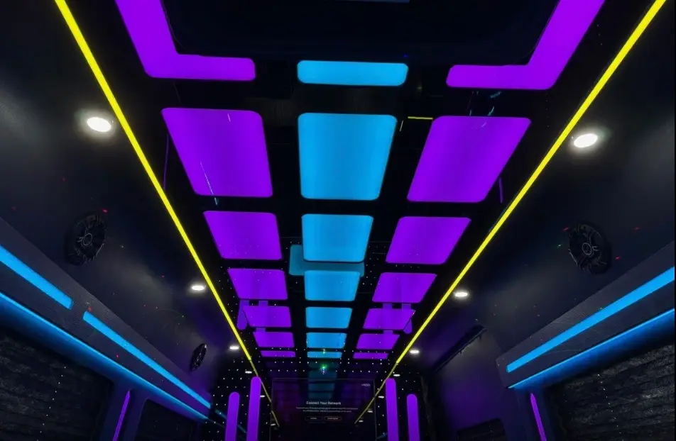 14-Passenger Sprinter Limo Party Bus – Light-show ceiling